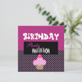 Einladung zum Geburtstag Girls Cupcake Pink Spot (Stehend Vorderseite)