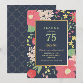 Einladung zum Geburtstag - Gold, elegante Blumen