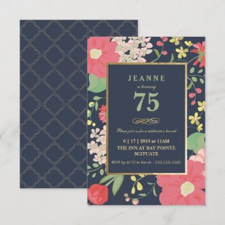 Einladung zum Geburtstag - Gold, elegante Blumen