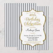 Einladung zum Geburtstag Graue goldene Streifen (Vorne/Hinten)