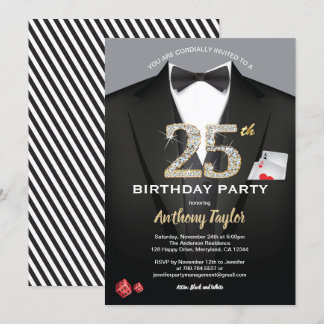 Einladung zum Geburtstag im Casino. Schwarz-Weiß-T