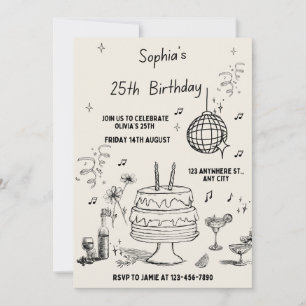 Einladung zum Geburtstag in Beige und Schwarz-Mini