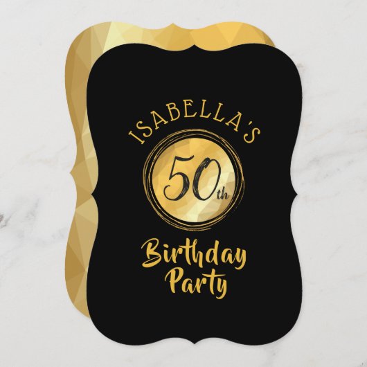 Einladung zum Geburtstag in goldfarbenem Metalleff (Vorne/Hinten)