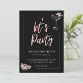 Einladung zum Geburtstag in Schwarz und Rosa (Stehend Vorderseite)