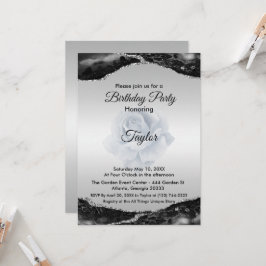 Einladung zum Geburtstag in Schwarz und Silber