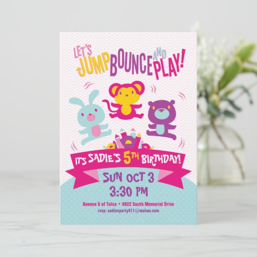 Einladung zum Geburtstag *Jump, Bounce & Play* (Stehend Vorderseite)