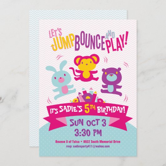 Einladung zum Geburtstag *Jump, Bounce & Play* (Vorne/Hinten)