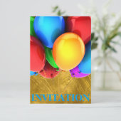 Einladung zum Geburtstag Karneval Ballons Gold (Stehend Vorderseite)