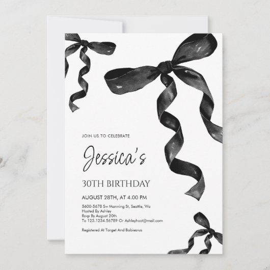 Einladung zum Geburtstag mit Black Bow (Vorderseite)