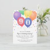 Einladung zum Geburtstag mit bunten Ballons (Stehend Vorderseite)