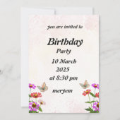 Einladung zum Geburtstag mit Floral mit Schmetterl (Vorderseite)