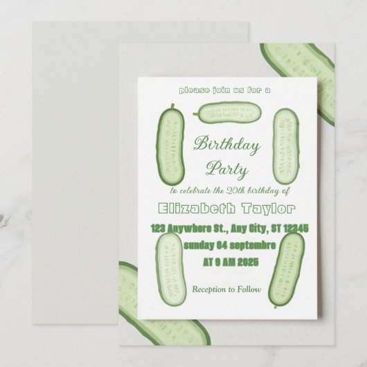 Einladung zum Geburtstag mit Gurken und Dill - Foo (Vorne/Hinten)