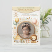 Einladung zum Geburtstag mit Löwe-Rahmen für Foto (Stehend Vorderseite)