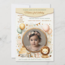 Einladung zum Geburtstag mit Löwe-Rahmen für Foto