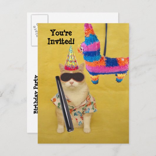 Einladung zum Geburtstag mit Pinata! (Vorne/Hinten)