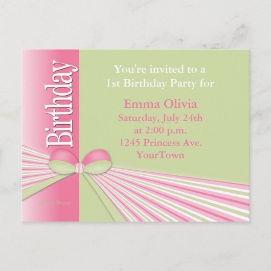 Einladung zum Geburtstag mit Ribbon und Bow (Vorderseite)