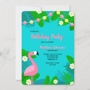 Einladung zum Geburtstag mit rosa Flamingo