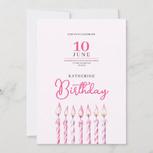 Einladung zum Geburtstag mit rosa Kerzen für Mädch
