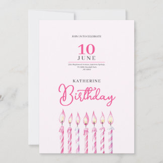 Einladung zum Geburtstag mit rosa Kerzen für Mädch