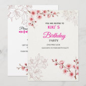 Einladung zum Geburtstag mit rosa Kirschblüten | A (Vorne/Hinten)