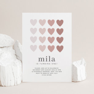 Einladung zum Geburtstag mit rosa Ombre-Herzen