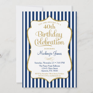 Einladung zum Geburtstag Navy Blue Gold Adult