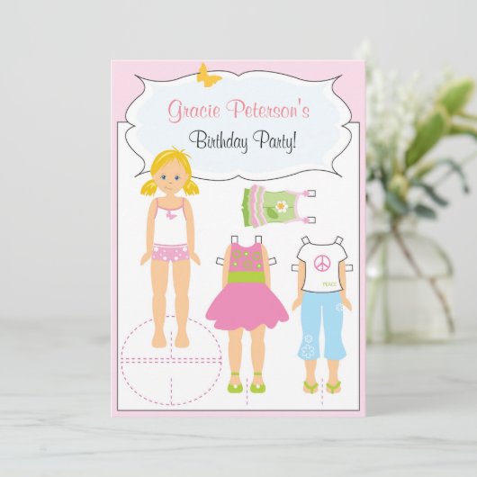 Einladung zum Geburtstag - Papierpuppe (Stehend Vorderseite)