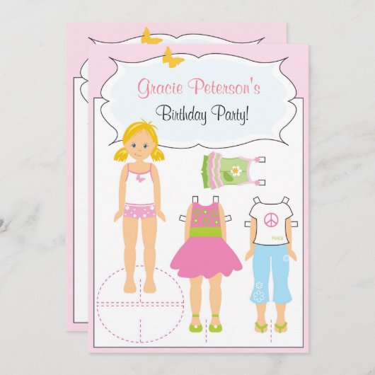 Einladung zum Geburtstag - Papierpuppe (Vorne/Hinten)