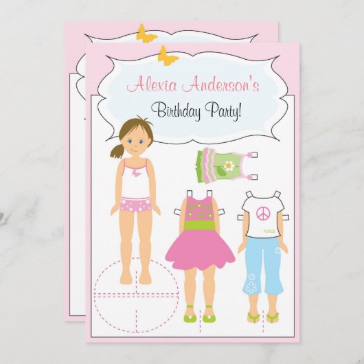 Einladung zum Geburtstag - Papierpuppe (Vorne/Hinten)