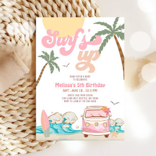 EINLADUNG ZUM GEBURTSTAG Pink Surf's Up Surfing-Ei