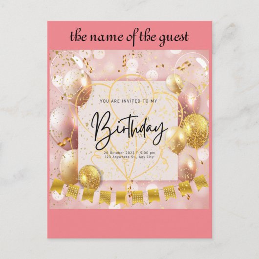 Einladung zum Geburtstag Postkarte (Vorderseite)