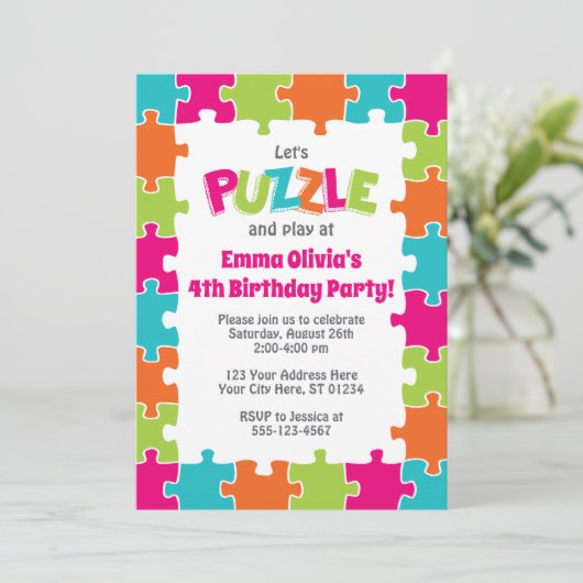 Einladung zum Geburtstag| Puzzle-Party (Stehend Vorderseite)