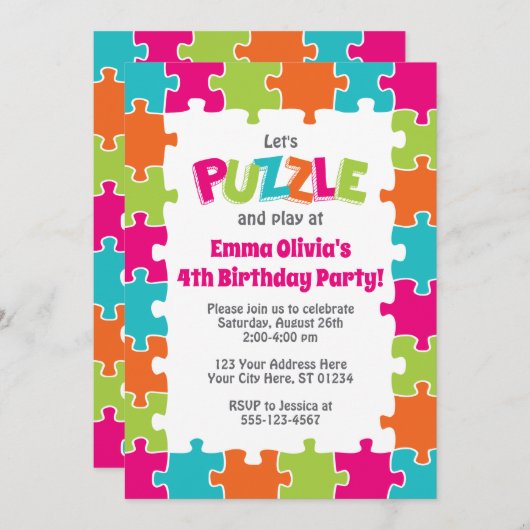 Einladung zum Geburtstag| Puzzle-Party (Vorne/Hinten)