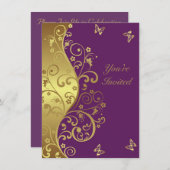 Einladung zum Geburtstag - Red Violet & Gold Wirbe (Vorne/Hinten)