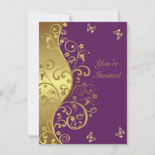 Einladung zum Geburtstag - Red Violet & Gold Wirbe