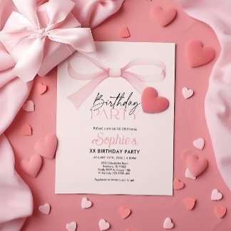 Einladung zum Geburtstag, Rosa Coquette Bow Geburt
