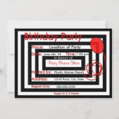 Einladung zum Geburtstag - Schwarz/Weiß, Rote Ball (Rückseite)