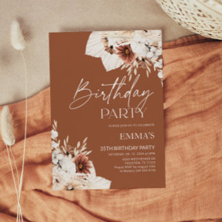 Einladung zum Geburtstag Terracotta Boho Pampas