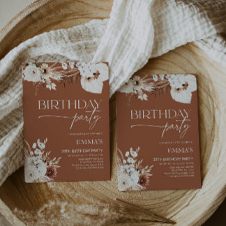 Einladung zum Geburtstag Terracotta Boho Pampas