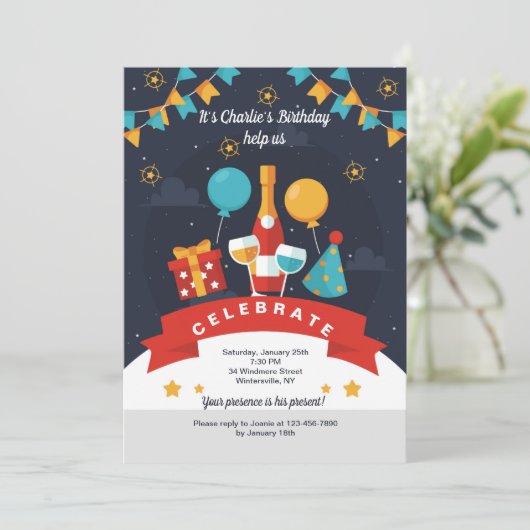 Einladung zum Geburtstag Toast (Stehend Vorderseite)