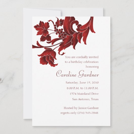 Einladung zum Geburtstag Vintag Damask Motif (Vorderseite)