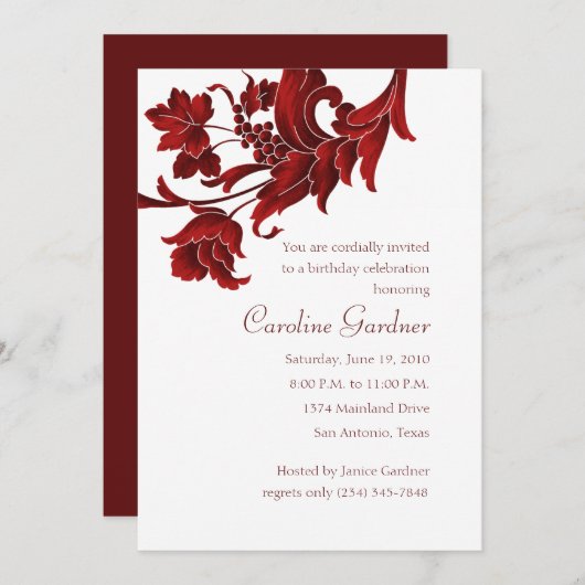 Einladung zum Geburtstag Vintag Damask Motif (Vorne/Hinten)