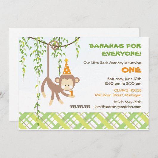 Einladung zum Geburtstag von Affen (Vorne/Hinten)