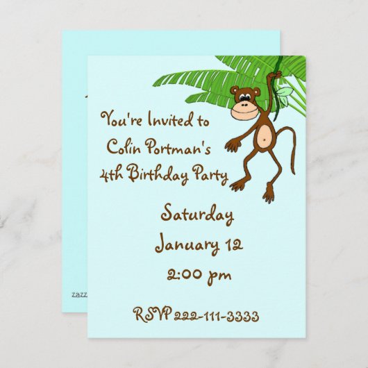 Einladung zum Geburtstag von Affen (Vorne/Hinten)