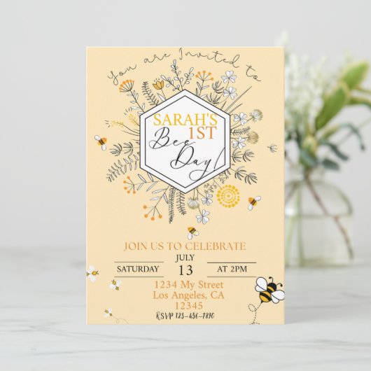 Einladung zum Geburtstag von Bienen (Stehend Vorderseite)