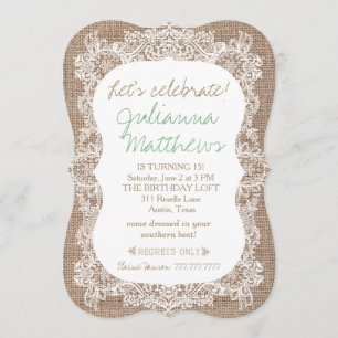Einladung zum Geburtstag von Burlap und Lace