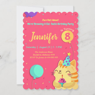 Einladung zum Geburtstag von Cat Themed | Girl Cat