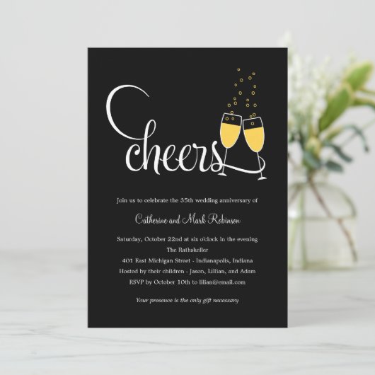 Einladung zum Geburtstag von Champagner Toast (Stehend Vorderseite)