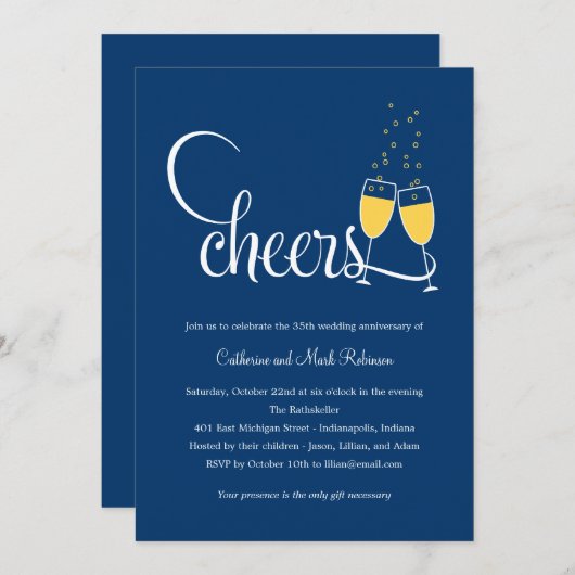 Einladung zum Geburtstag von Champagner Toast (Vorne/Hinten)