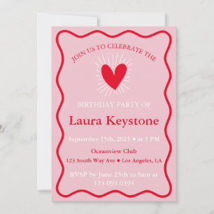 Einladung zum Geburtstag von Clean Pink & Red Wavy